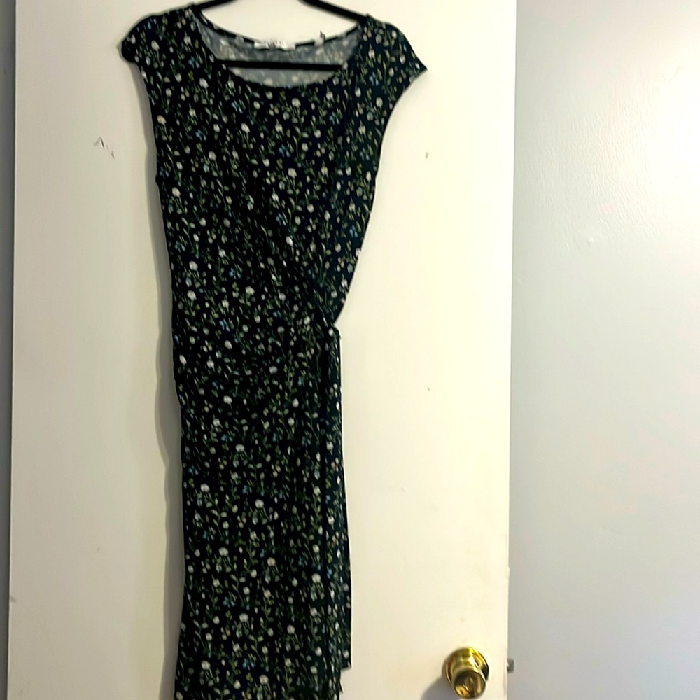 Lark & Ro  Dress Blue/Green floral Stretch Sheath Career Washable New